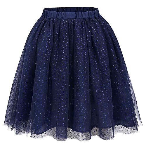 BONNY BILLY Mädchen Rock Glitzer Pailletten Tüllrock Tutu Kurz Mini Festlich Prinzessin Party Kinderkleidung 8-9 Jahre/128-134 Dunkelblau von BONNY BILLY