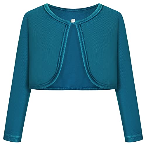 BONNY BILLY Mädchen Strickjacke Langarm Baumwolle Kinder Bolero Jacke 10-11 Jahre/140-146 Dunkelgrün von BONNY BILLY