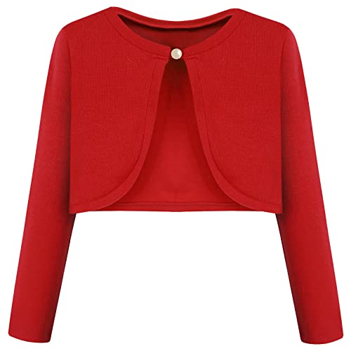 BONNY BILLY Mädchen Strickjacke Langarm Baumwolle Kinder Bolero Jacke 10-11 Jahre/140-146 Rot von BONNY BILLY