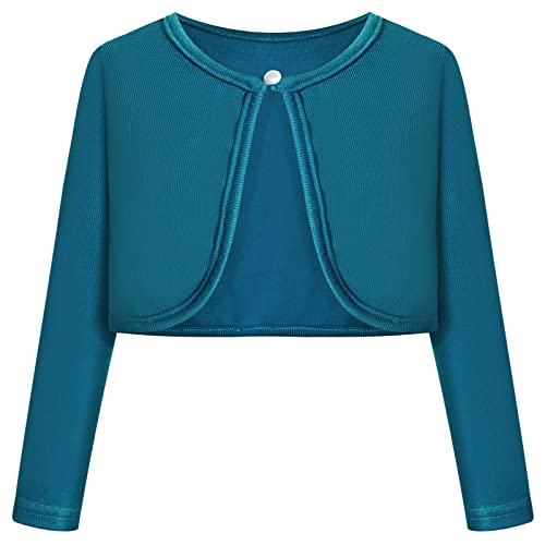 BONNY BILLY Mädchen Strickjacke Langarm Baumwolle Kinder Bolero Jacke 5-6 Jahre/110-116 Dunkelgrün von BONNY BILLY