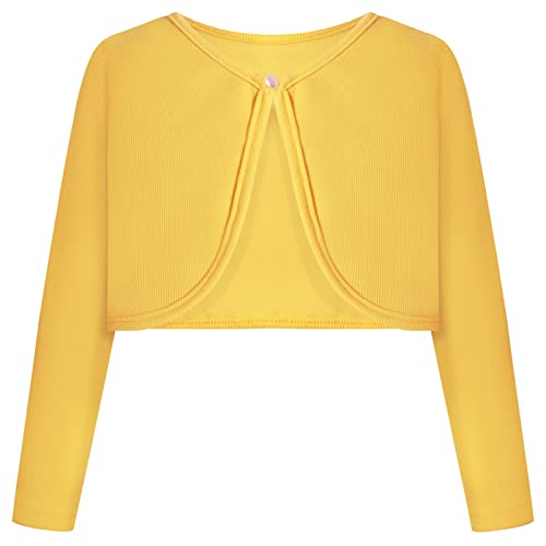 BONNY BILLY Mädchen Strickjacke Langarm Baumwolle Kinder Bolero Jacke 5-6 Jahre/110-116 Gelb von BONNY BILLY