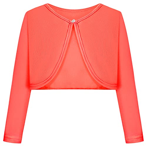 BONNY BILLY Mädchen Strickjacke Langarm Baumwolle Kinder Bolero Jacke 7-8 Jahre/122-128 Orange von BONNY BILLY