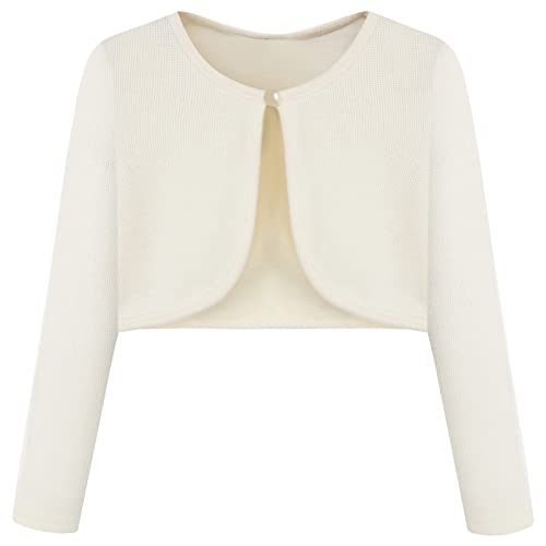BONNY BILLY Mädchen Strickjacke Langarm Baumwolle Kinder Bolero Jacke 8-9 Jahre/128-134 Beige von BONNY BILLY