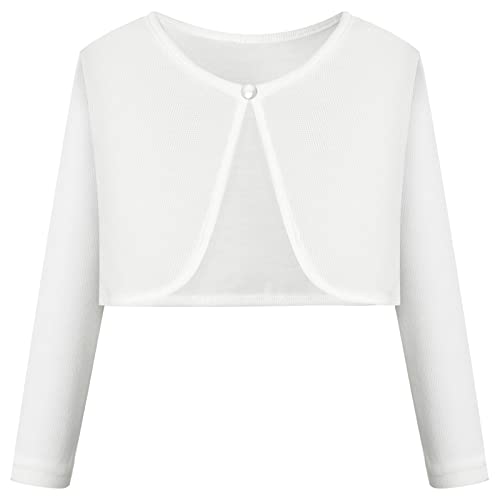 BONNY BILLY Mädchen Strickjacke Langarm Baumwolle Kinder Bolero Jacke 8-9 Jahre/128-134 Weiß von BONNY BILLY
