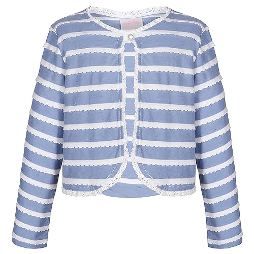 BONNY BILLY Mädchen Strickjacke Langarm Baumwolle Spitze Kinder Bolero Jacke 5-6 Jahre/110-116 Streifen Blau von BONNY BILLY