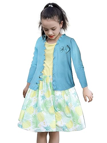 BONNY BILLY Mädchen Strickjacke Langarm Spitze Kinder Bolero Jacke mit Schleife 10-11 Jahre/140-146 Hellblau von BONNY BILLY