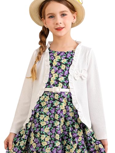 BONNY BILLY Mädchen Strickjacke Langarm Spitze Kinder Bolero Jacke mit Schleife 10-11 Jahre/140-146 Weiß von BONNY BILLY