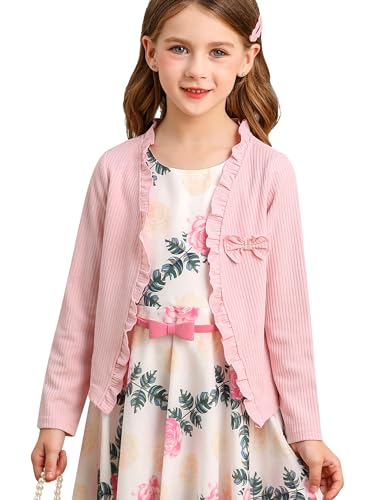 BONNY BILLY Mädchen Strickjacke Langarm Spitze Kinder Bolero Jacke mit Schleife 3-4 Jahre/98-104 Rosa von BONNY BILLY