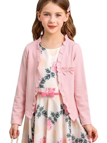 BONNY BILLY Mädchen Strickjacke Langarm Spitze Kinder Bolero Jacke mit Schleife 3-4 Jahre/98-104 Rosa von BONNY BILLY