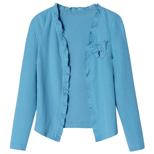 BONNY BILLY Mädchen Strickjacke Langarm Spitze Kinder Bolero Jacke mit Schleife 5-6 Jahre/110-116 Hellblau von BONNY BILLY