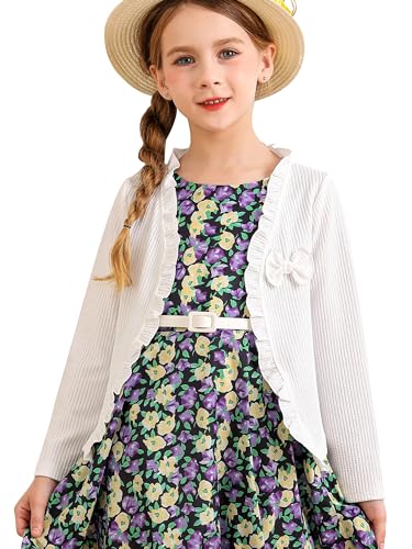 BONNY BILLY Mädchen Strickjacke Langarm Spitze Kinder Bolero Jacke mit Schleife 5-6 Jahre/110-116 Weiß von BONNY BILLY