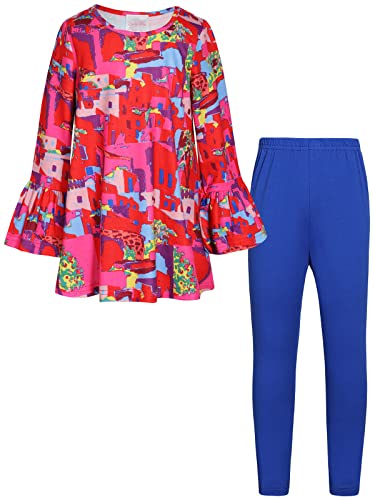 BONNY BILLY Mädchen Outfit 2 Teiler Langarm Blumen Jersey Top + Leggings Blau 10-11 Jahre/140-146 Rot von BONNY BILLY