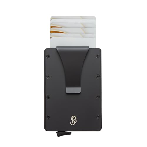BONNY & SLIDE Kartenetui RFID Schutz - Karten Portemonnaie Geldklammer - Mini Kreditkartenetui - Slim Wallet Damen und Herren - Card Holder - Cardholder - Kartenhalter für 6-7 Karten (Schwarz) von BONNY & SLIDE