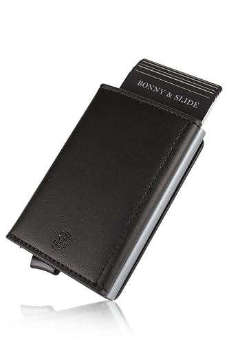 BONNY & SLIDE Kartenetui mit RFID Schutz – Magnet Card Holder Wallet Slim - Karten Portemonnaie - Kreditkartenetui Geldbeutel - Geldbörse Damen und Herren - Mini Portmonee Schwarz/Grau von BONNY & SLIDE
