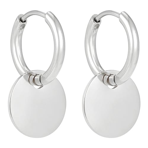 BONNYBIRD® Creolen mit Anhänger Silber Boho Ohrringe Damen Edelstahl Plättchen Kleine Damenohrringe Hängend Frauen Wasserfest Schmuck Silberschmuck Hypoallergen Chirurgenstahl Nickelfrei Sommer von BONNYBIRD
