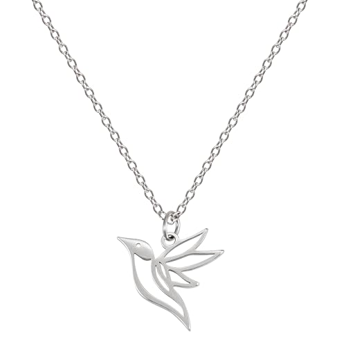 BONNYBIRD® Kette mit Kolibri Anhänger Silber Halskette Damen Vogel Edelstahl Schmuck Wasserfest Kettenanhänger Frauen Silberschmuck Silberkette Sommer Accessoire Modeschmuck von BONNYBIRD