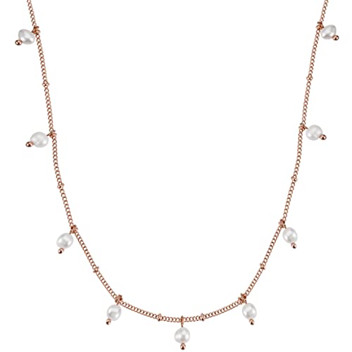 BONNYBIRD® Perlen Kette Damen Rosegold Edelstahl Halskette mit Perlen Anhänger Süßwasserperlen Frauen Wasserfest Schmuck Goldkette Perlenanhänger Sommer Festival Outfit Accessoires Goldschmuck von BONNYBIRD