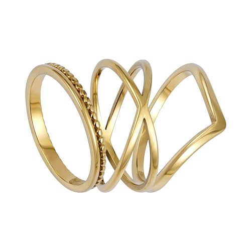 BONNYBIRD® Ringe Gold Set Damen Edelstahl Wasserfest Frauen Schmuck Vergoldet Goldschmuck Ringset Goldring Sommer Boho Festival Accessoires Modeschmuck Fingerringe Damenring Dünn Edelstahlringe von BONNYBIRD