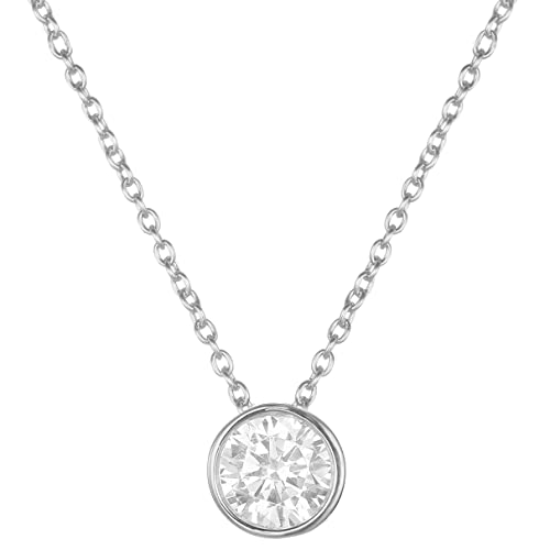 BONNYBIRD® Kristall Kette Silber Damen Edelstahl Halskette mit Schwebendem Stein Anhänger Crystal Weiß Frauen Wasserfest Schmuck Silberkette Layering Silberschmuck von BONNYBIRD