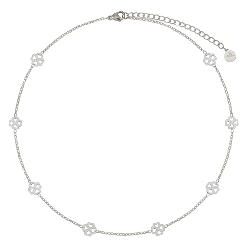 BONNYBIRD® Kleeblatt Kette Silber Damen Edelstahl Glücksbringer Halskette Kurz Choker Frauen Wasserfest Schmuck Silberkette Prüfung Firmung Abitur Kommunion Geschenk OP Gute Besserung Viel Glück von BONNYBIRD