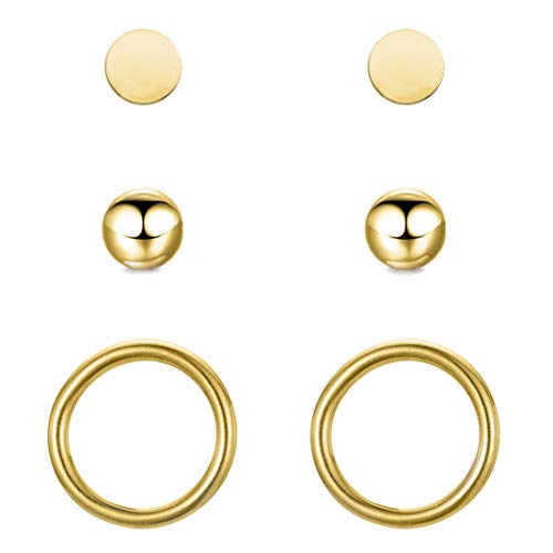 BONNYBIRD® Ohrringe Gold Set für mehrere Ohrlöcher Ohrstecker Gold Damen, Medizinische ,Edelstahl Stecker von BONNYBIRD