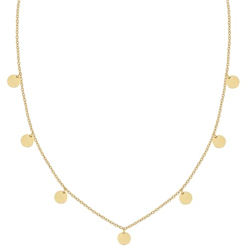 BONNYBIRD® Plattenkette Boho Gold Damen Edelstahl Kette mit Plättchen Anhänger Coins Layering Halskette Goldkette Frauen Wasserfest Schmuck Vergoldet Rund Festival Accessoires Sommer Freundin von BONNYBIRD