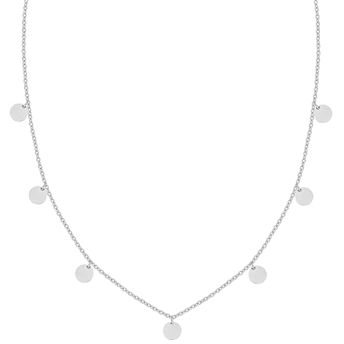 BONNYBIRD® Plattenkette Boho Silber Damen Edelstahl Kette mit Plättchen Anhänger Coins Layering Halskette Silberkette Frauen Wasserfest Schmuck Rund Festival Accessoires Sommer Freundin von BONNYBIRD