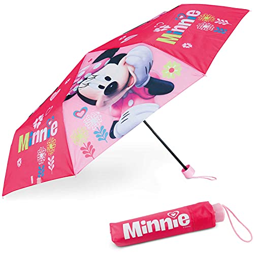 BONNYCO Regenschirm Kinder Minnie Mouse Regenschirm Sturmfest mit Verstärkter Struktur - Klappschirm mit für Tasche, Rucksack oder Reise | Regenschirm Klein Mädchen - Geschenke für Mädchen von BONNYCO