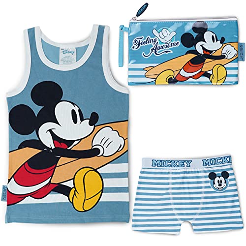 Schlafanzug Jungen und Kulturbeutel Kinder Mickey Mouse - Kinderkleidung Junge für den Sommer | Schlafanzug Jungen Kurz und Kulturtasche für Badzubehör & Reisen | Schlafanzug Kinder & Mäppchen von BONNYCO