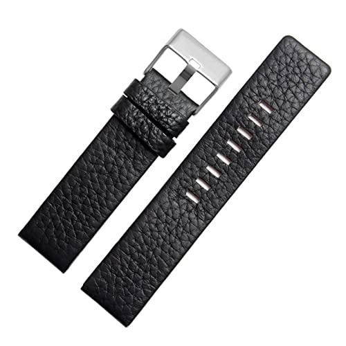 BONOOL Leder-Uhrenarmbänder DZ1657 DZ1405 DZ120 Uhrenarmband Herren-Armbanduhrbänder 26 mm 28 mm 30 mm 22 mm 24 mm passend für Diesel-Uhrenarmband (Farbe: Schwarz-Silber-Schnalle, Größe: 24 mm) von BONOOL