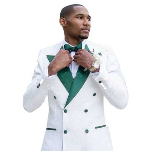 BONOOL Weiße Anzüge für Herren, schmale Passform, grünes Satin-Revers, Hochzeitsanzüge, zweireihiger Smoking, Abschlussball, neueste Mantelhose BONOOL Weiße Anzüge für Herren, schmale Passform, grünes Satin-Revers, Hochzeitsanzüge, zweireihiger Smoking, Abschlussball, neueste Mantelhose von BONOOL