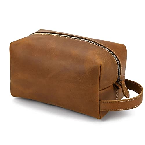 Kulturbeutel aus Leder für Herren, zum Waschen, Rasieren, Dopp-Set, für Damen, Reisen, Make-up, Kosmetiktasche, Tasche, Organizer, Rindsleder-Armband von BONOOL