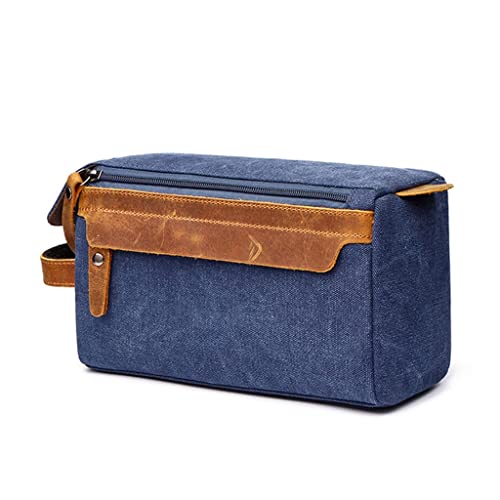 Kulturbeutel für Männer, Rasierset-Tasche, Leder-Set, Reise-Rasierbeutel, Herren-Kulturbeutel, Segeltuch (Farbe: Blau) von BONOOL