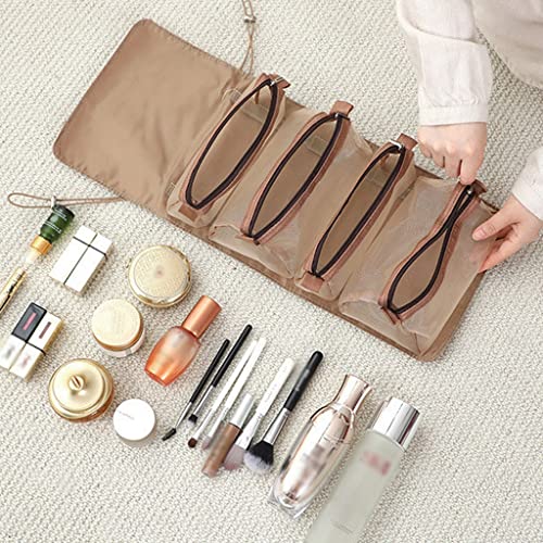 Reise-Kosmetiktasche für Damen, Netzstoff, Make-up-Box, Taschen, Kosmetikerin, Toilettenartikel, Make-up-Pinsel, Lippenstift, Aufbewahrungsorganisator (Farbe: Beige, Größe: 55 x 17 cm) von BONOOL