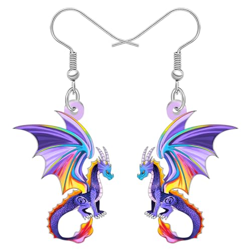 BONSNY Acryl Fantasie Drache Ohrringe Hängend, Bunte Regenbogen Flügel, Mythische Kreatur Design, Schmuck für Damen Mädchen Geschenke, Neuheit Schmuck für Cosplay Fantasie Ereignisse Charms (Lila) BONSNY Acryl Fantasie Drache Ohrringe Hängend, Bunte Regenbogen Flügel, Mythische Kreatur Design, Schmuck für Damen Mädchen Geschenke, Neuheit Schmuck für Cosplay Fantasie Ereignisse Charms (Lila) von BONSNY