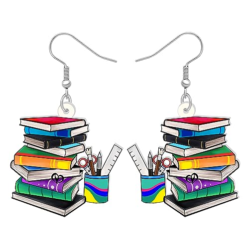 BONSNY Acryl Neuheit leichtes Buch Bleistift baumeln Ohrringe niedlich Lehrer Studenten Anerkennung Geschenk Ohrringe für Frauen Damen Erzieher zurück zu Schule Schmuck (Multicolor) von BONSNY