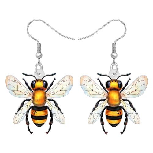 BONSNY Acryl Süßen Biene Ohrringe Tropfen Baumeln Insekt Honigbiene Schmuck für Frauen Damen Geschenke Charms (Zitrone) von BONSNY