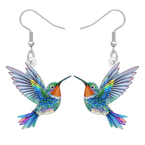 BONSNY Blaue Niedliche Acryl Kolibri Ohrringe Hängend Vögel Geschenke für Damen Mädchen Neuheit Hypoallergene Schmuck Frühling Sommer Charms (Blau) von BONSNY