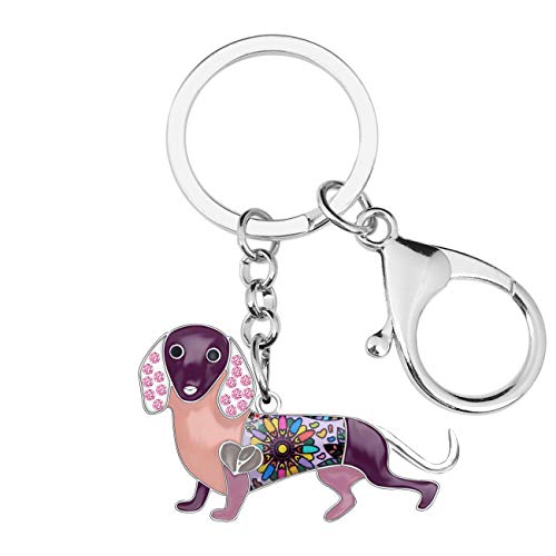 BONSNY Emaille Metall Herz Strass Dackel Hund Schlüsselanhänger für Frauen Kinder Auto Handtasche Ringe Charms Haustiere Geschenk (Violett) von BONSNY