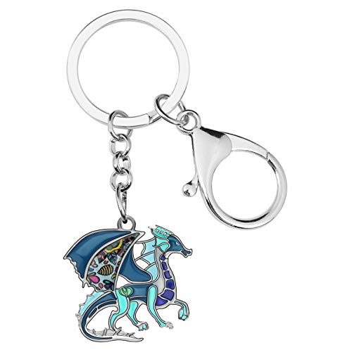 BONSNY Emaille Metall Neuheit Fantasy Drache Dinosaurier Schlüsselanhänger für Frauen Geschenk Auto Handtasche Ringe Charms Glückssymbol (Blau) von BONSNY