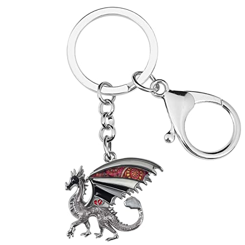 BONSNY Emaille Metall Neuheit Fantasy Drache Dinosaurier Schlüsselanhänger für Frauen Geschenk Auto Handtasche Ringe Charms Glückssymbol (Schwarz) von BONSNY