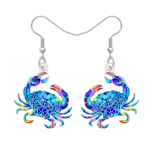 BONSNY Hawaii Strand Rot Krabbe Ohrringe Hängend Ozean Thema Mode-Schmuck für Damen Mädchen Lustige Neuheit Hypoallergene Frühling Sommer Geschenke Zubehör (Blau) von BONSNY