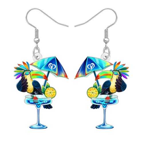 BONSNY Hawaii Tropische Tukan Ohrringe, Sommer Strand Blume Floral Design, Cocktail Party Sommer Strand Party, Vögel Geschenke für Damen Mädchen Neuheit Spaß Hypoallergene Zubehör (Blau) von BONSNY