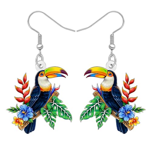 BONSNY Hawaii Tropische Tukan Ohrringe, Sommer Strand Blume Floral Design, Cocktail Party Sommer Strand Party, Vögel Geschenke für Damen Mädchen Neuheit Spaß Hypoallergene Zubehör (Multicolor) von BONSNY