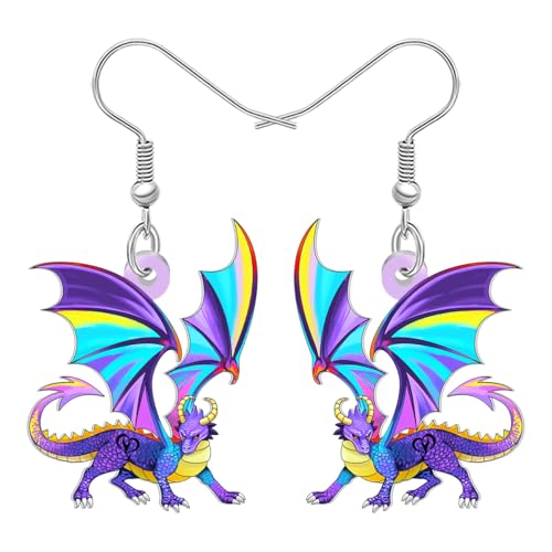 BONSNY Regenbogen Drache Ohrringe Hängend, Fantasie Mythische Kreatur Design, Bunte Flügel, Lustige Neuheit Hypoallergenen Schmuck für Damen Mädchen Cosplay Fantasie Veranstaltungen Zubehör (Lila) BONSNY Regenbogen Drache Ohrringe Hängend, Fantasie Mythische Kreatur Design, Bunte Flügel, Lustige Neuheit Hypoallergenen Schmuck für Damen Mädchen Cosplay Fantasie Veranstaltungen Zubehör (Lila) von BONSNY