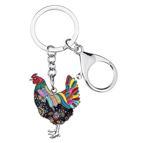 Emaille Metall Bauernhof Huhn Hahn Schlüsselanhänger für Frauen Auto Tasche Ringe Neuheit Charms (Vielfarbig) von BONSNY