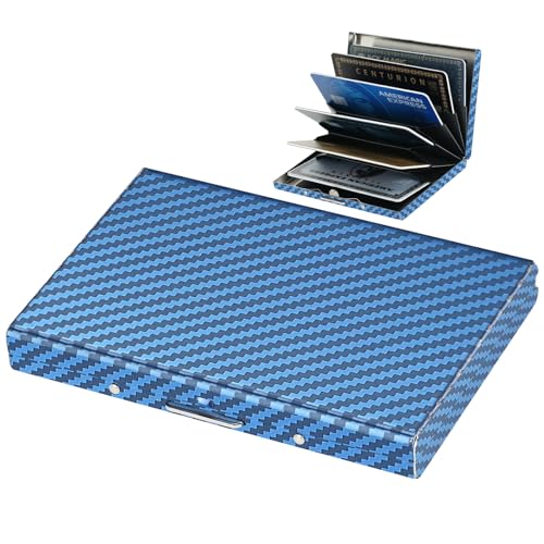 BONSYL® Kreditkartenetui, RFID Blockierung Schlankes Metall Kreditkartenetui Geldbörsen mit 6 Kartenfächer für Damen und Herren.(6 Karten/Blau) von BONSYL