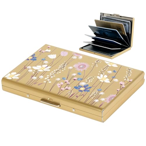 BONSYL® Kreditkartenetui, RFID Blockierung Schlankes Metall Kreditkartenetui Geldbörsen mit 6 Kartenfächer für Damen und Herren.(6 Karten/Gold/Blume) von BONSYL