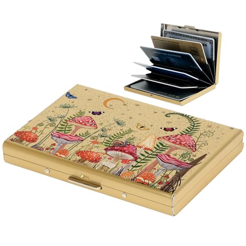 BONSYL® Kreditkartenetui, RFID Blockierung Schlankes Metall Kreditkartenetui Geldbörsen mit 6 Kartenfächer für Damen und Herren.(6 Karten/Gold/Pilz) von BONSYL