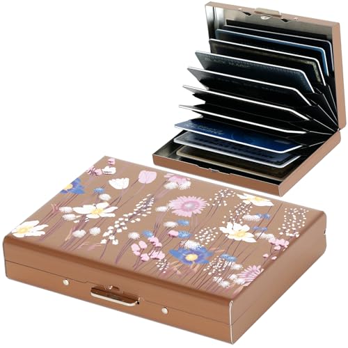 BONSYL® Kreditkartenetui Pro Max Upgrade | 10 Kartenfächer | RFID-Schutz Metall-Geldbörse für Damen & Herren | Ultradünn | Anti-Skimming (10 Karten/Rosegold/Blume) von BONSYL